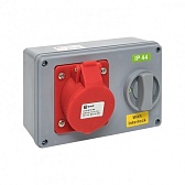 Розетка силовая настенная с заземлением 3Р+РЕ+N 16 А 400 В IP44 красная/серая (ps-1415-16-380)