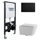 Комплект инсталляции Abber с унитазом Rechteck с кнопкой черной и сиденьем микролифт (AC1201-AC0105-AC0121MB)