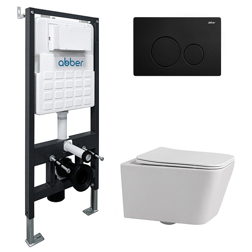 Комплект инсталляции Abber с унитазом Rechteck с кнопкой черной и сиденьем микролифт (AC1201-AC0105-AC0121MB)