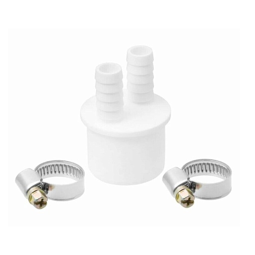 Переходник двойной для подключения сливного шланга ДТРД 14х40 мм с хомутами