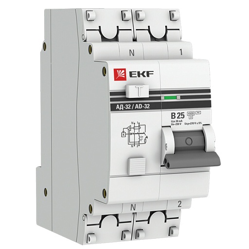 Автомат дифференциальный EKF PROxima АД-32 25А 1P+N тип AC 30 мА 4,5 кА (DA32-25-B-30-pro)