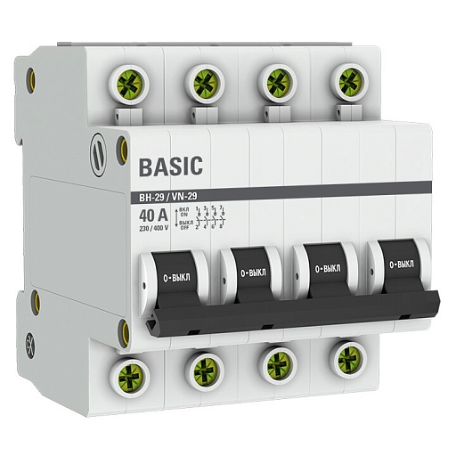 Выключатель нагрузки EKF Basic ВН-29 4Р 40А 400 В на DIN-рейку (SL29-4-40-bas) Выключатель нагрузки EKF Basic ВН-29 4Р 40А 400 В на DIN-рейку (SL29-4-40-bas)