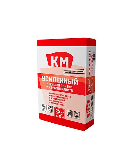 Клей для плитки и керамогранита КМ Усиленный серый класс C1 T 25 кг Клей для плитки и керамогранита КМ Усиленный серый класс C1 T 25 кг