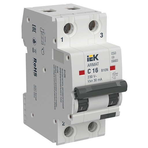 Автомат дифференциальный IEK Armat B10N 16А 2P тип A 30 мА 10 кА (AR-B10N-2-C016A030)