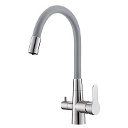 Смеситель для кухни Corsa Deco Pure нержавеющая сталь/серый с гибким изливом с подключением к фильтру однорычажный (966378)
