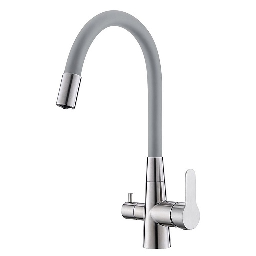 Смеситель для кухни Corsa Deco Pure нержавеющая сталь/серый с гибким изливом с подключением к фильтру однорычажный (966378)