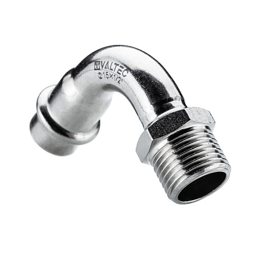 Отвод Valtec d18 мм х 3/4 НР(ш) 90° нержавеющая сталь (VTi.957.I.001805) Отвод Valtec d18 мм х 3/4 НР(ш) 90° нержавеющая сталь (VTi.957.I.001805)