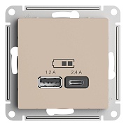 Розетка USB Systeme Electric AtlasDesign встраиваемая песочная USB-A/ Type-C (ATN001239)