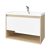 Комплект тумба с раковиной Jorno Tossony 90 см подвесная сонома светлая/белая (Toss.01.90/P/SS-W/JR)