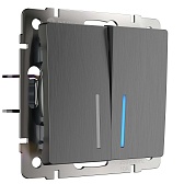 Выключатель Werkel двухклавишный встраиваемый графит рифленый проходной (a050757) Выключатель Werkel двухклавишный встраиваемый графит рифленый проходной (a050757)