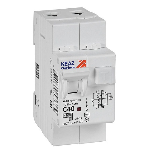 Автомат дифференциальный КЭАЗ OptiDin D63 40А 1P+N тип AC 100 мА 4,5 кА (328109)