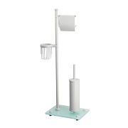 Стойка с бумагодержателем и ершом WasserKraft напольная стекло/металл белая Стойка с бумагодержателем и ершом WasserKraft напольная стекло/металл белая