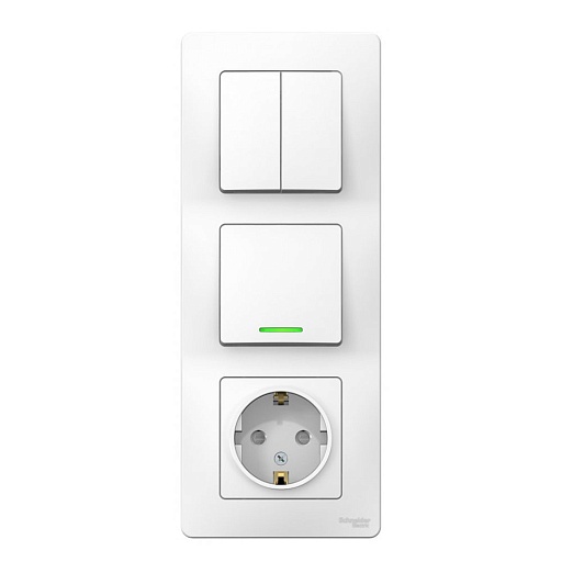 Блок выключатель и розетка Systeme Electric Blanca трехклавишный встраиваемый белый с подсветкой (BLNBS101211)
