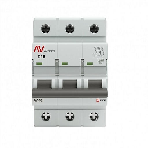 Автоматический выключатель модульный EKF Averes AV-10 3P 16А тип D 10 кА 400 В (mcb10-3-16D-av)