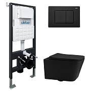 Комплект инсталляции Abber с унитазом Rechteck с кнопкой черной и сиденьем микролифт (AC1201MB-AC0105-AC0120MB)
