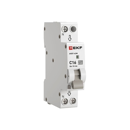 Автомат дифференциальный EKF PROxima АВДТ-63M 16А 1P+N тип A 10 мА 6 кА (D636EA16C10)