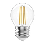 Лампа светодиодная филаментная Gauss Filament E27 4100К 12 Вт 750 Лм 190-240 В шар G45 прозрачная Лампа светодиодная филаментная Gauss Filament E27 4100К 12 Вт 750 Лм 190-240 В шар G45 прозрачная