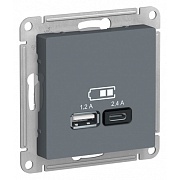Розетка USB Systeme Electric AtlasDesign встраиваемая грифель USB-A/ Type-C (ATN000739)
