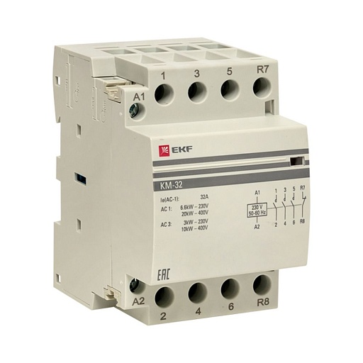 Контактор модульный EKF PROxima (km-3-32-31) 230-400 В 32 А тип AC 4Р Контактор модульный EKF PROxima (km-3-32-31) 230-400 В 32 А тип AC 4Р
