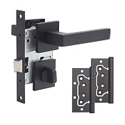 Комплект фурнитуры для двери Lavelly Marigold с замком петлями и фиксатором квадратная розетка черный (990329)