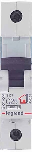Автоматический выключатель модульный Legrand TX3 1P 25А тип C 6 кА 230/400 В (404030) Автоматический выключатель модульный Legrand TX3 1P 25А тип C 6 кА 230/400 В (404030)