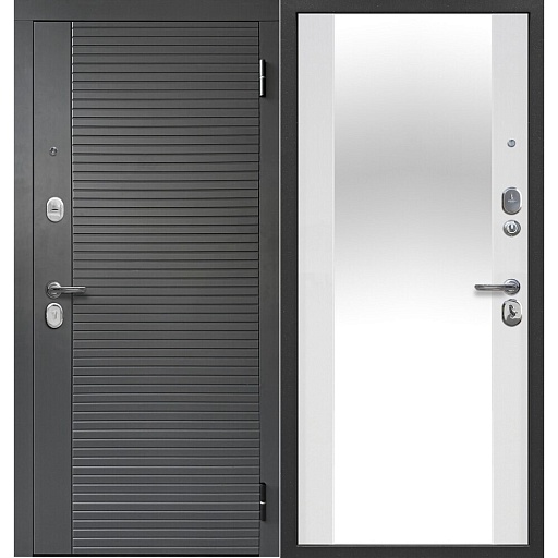 Дверь входная Ferroni Гарда правая сатин графит - белый матовый с зеркалом 960х2050 мм