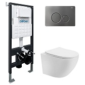 Комплект инсталляции Abber с унитазом Bequem с кнопкой никель и сиденьем микролифт (AC1100T-AC0105-AC0121NG)