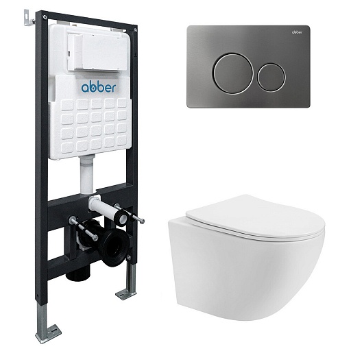 Комплект инсталляции Abber с унитазом Bequem с кнопкой никель и сиденьем микролифт (AC1100T-AC0105-AC0121NG)