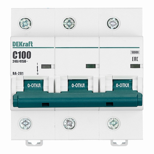Автоматический выключатель модульный Dekraft ВА-201 3P 100А тип C 10 кА 400 В (13009DEK)