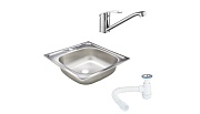 Мойка для кухни Ukinox Классика 48х48х14,5 см врезная с сифоном со смесителем Corsa Deco Wave L с поворотным изливом сталь хром (CLM480.480---4K OC/30980676/1010676)