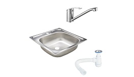 Мойка для кухни Ukinox Классика 48х48х14,5 см врезная с сифоном со смесителем Corsa Deco Wave L с поворотным изливом сталь хром (CLM480.480---4K OC/30980676/1010676)