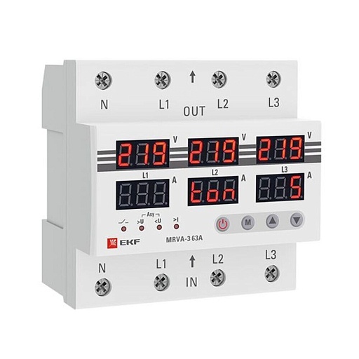 Реле напряжения EKF PROxima (MRVA-3-63A) 230 В 63 А тип AC с дисплеем Реле напряжения EKF PROxima (MRVA-3-63A) 230 В 63 А тип AC с дисплеем