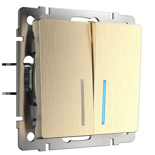 Выключатель Werkel двухклавишный встраиваемый шампань рифленый проходной (a051418) Выключатель Werkel двухклавишный встраиваемый шампань рифленый проходной (a051418)