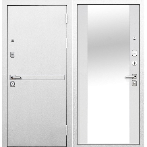 Дверь входная Ferroni 9СМ правая белая шагрень - эмалит белый с зеркалом 960х2050 мм