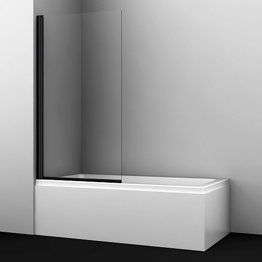 Шторка для ванной стеклянная прозрачная 80х140х0,6 см распашная профиль черный WasserKraft Berkel 48P (48P01-80BLACK)