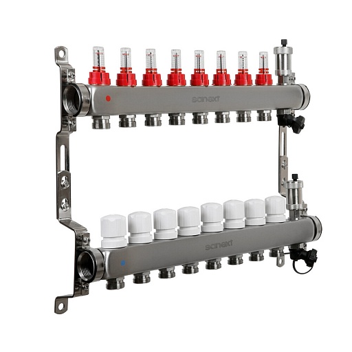 Коллекторная группа с расходомерами Sanext 1 ВР(г) х 8 выходов 3/4 НР(ш) ЕК х 1 ВР(г)