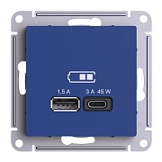 Розетка USB Systeme Electric AtlasDesign встраиваемая аквамарин USB-A/ Type-C (ATN001129)