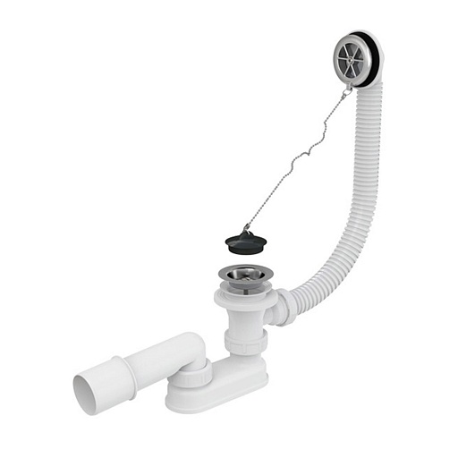 Сифон для ванны Alcadrain регулируемый слив d52 полуавтомат с выпуском d70 мм с переливом (A501/AG210112160)