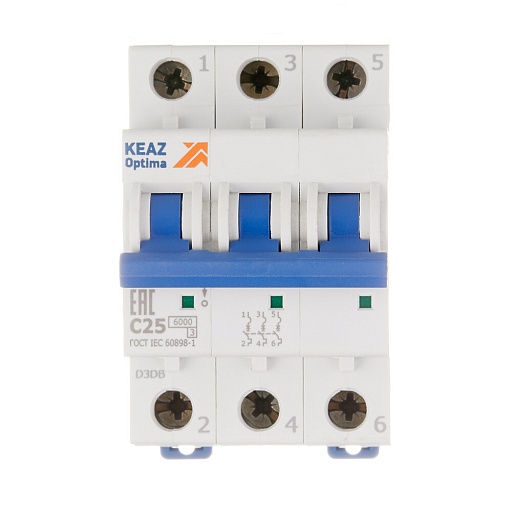 Автоматический выключатель модульный КЭАЗ OptiDin 3P 25А тип C 6 кА 380 В (260794) Автоматический выключатель модульный КЭАЗ OptiDin 3P 25А тип C 6 кА 380 В (260794)