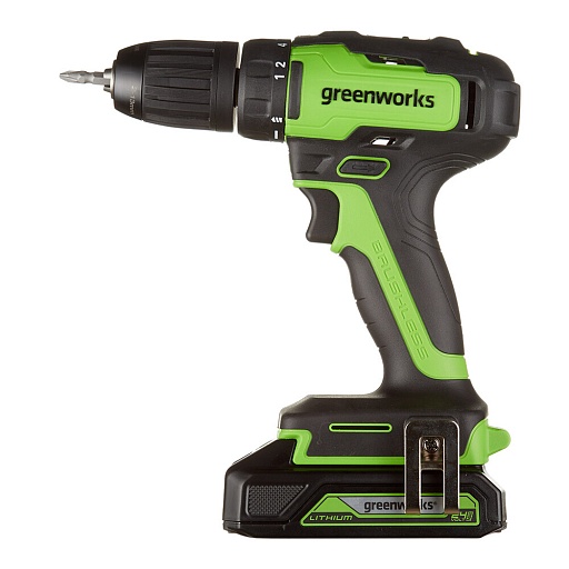 Дрель-шуруповерт аккумуляторная бесщеточная Greenworks GD24AGK2 24 В 2 Ач Li-Ion 1 АКБ и ЗУ (3704007UA)