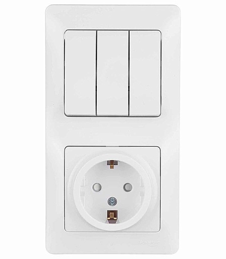 Блок выключатель и розетка Systeme Electric Glossa трехклавишный встраиваемый белый со шторками (GSL000178)