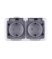Розетка HEGEL Alfa двойная РА16-252 открытая установка белая с заземлением IP44 со шторками Розетка HEGEL Alfa двойная РА16-252 открытая установка белая с заземлением IP44 со шторками