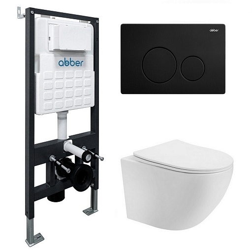 Комплект инсталляции Abber с унитазом Bequem с кнопкой черной и сиденьем микролифт (AC1100T-AC0105-AC0121MB)