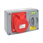 Розетка силовая настенная с заземлением 3Р+РЕ+N 32 А 400 В IP44 красная/серая (ps-1425-32-380)