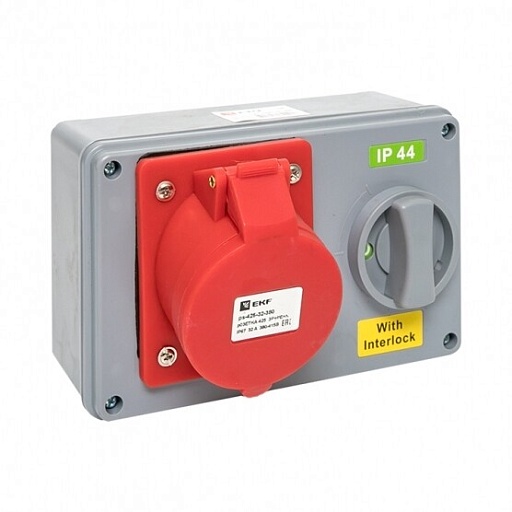 Розетка силовая настенная с заземлением 3Р+РЕ+N 32 А 400 В IP44 красная/серая (ps-1425-32-380)