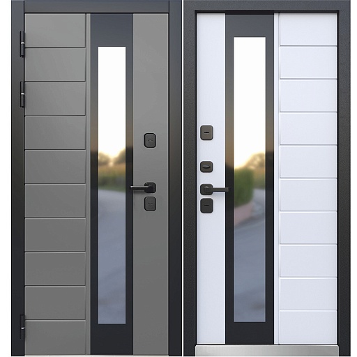 Дверь входная с терморазрывом Ferroni Luxor Termo 5 левая эмаль серый - эмалит белый 860х2050 мм