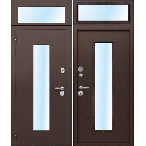 Дверь входная Ferroni Гарда левая антик медь - антик медь с фрамугой 860х2500 мм со стеклопакетом