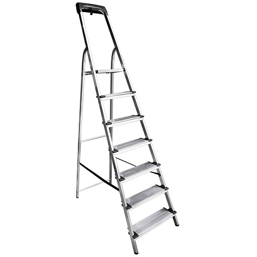 Стремянка алюминиевая 7 ступеней 130 мм с лотком органайзером 1,47 м Новая высота Стремянка алюминиевая 7 ступеней 130 мм с лотком органайзером 1,47 м Новая высота