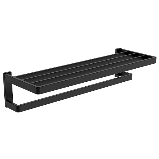 Полка для полотенец Abber Westen 600х210 мм с дополнительной штангой на шуруп нержавеющая сталь черная матовая (AA1758B)