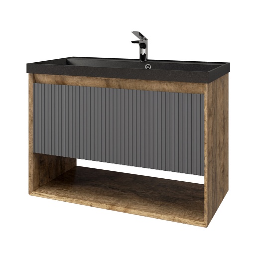 Комплект тумба с раковиной Jorno Tossony 90 см подвесная дуб самдал/антрацит (Toss.01.90/P/DS-A/JR)